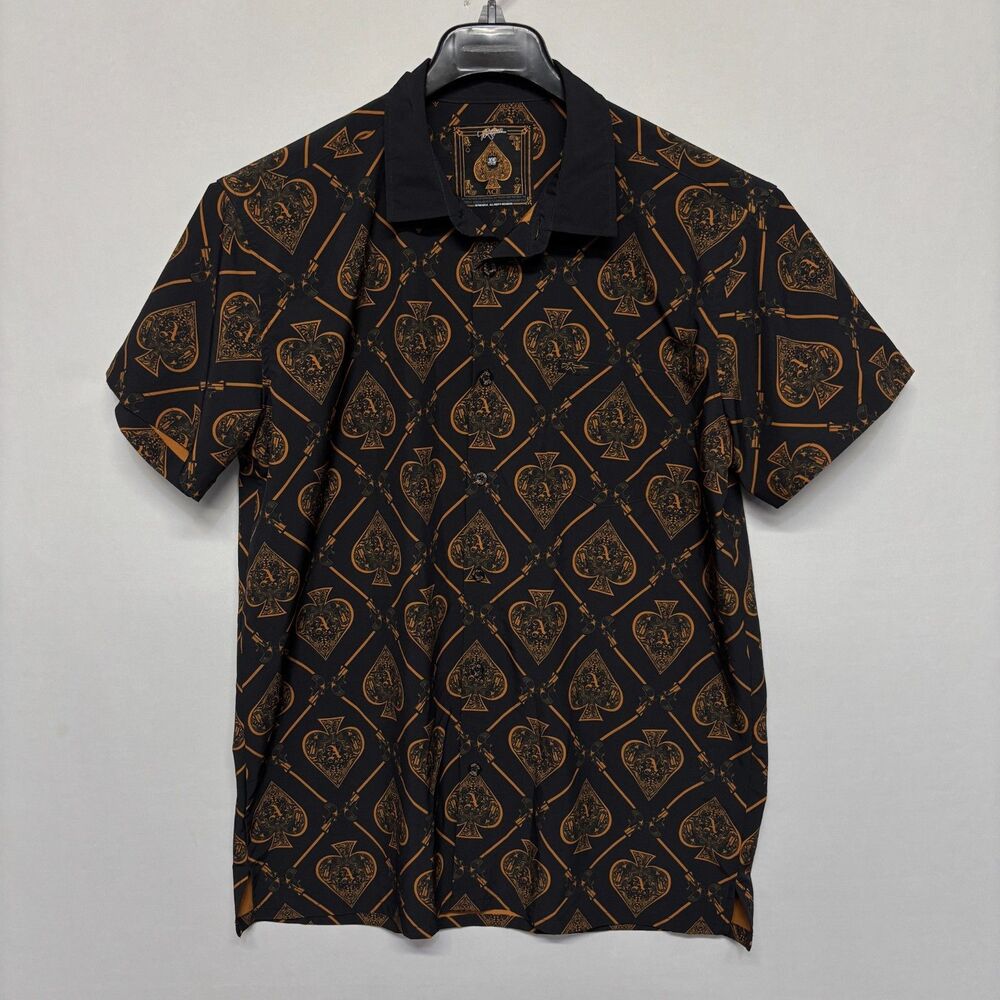 Retro Rifle Men Ace Graphic Short Sleeve Button Shirt Top Size XL X-Large C137 6